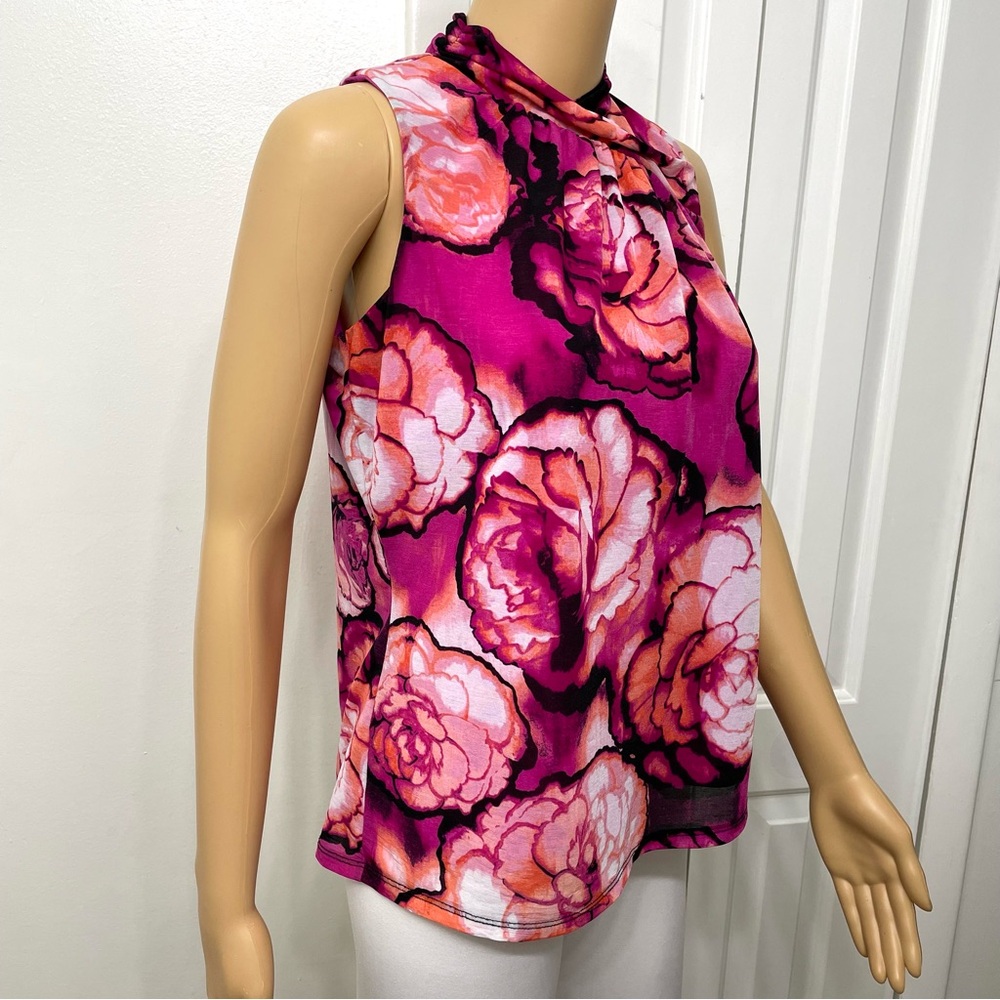 Worthington Women’s Pink Rose Floral High-neck Sleeveless Blouse size Medium P - Picture 4 of 10